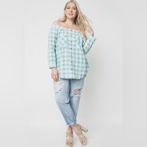 Hayden Los Angeles Off The Shoulder Checkered Plaid Top Size Small NWT